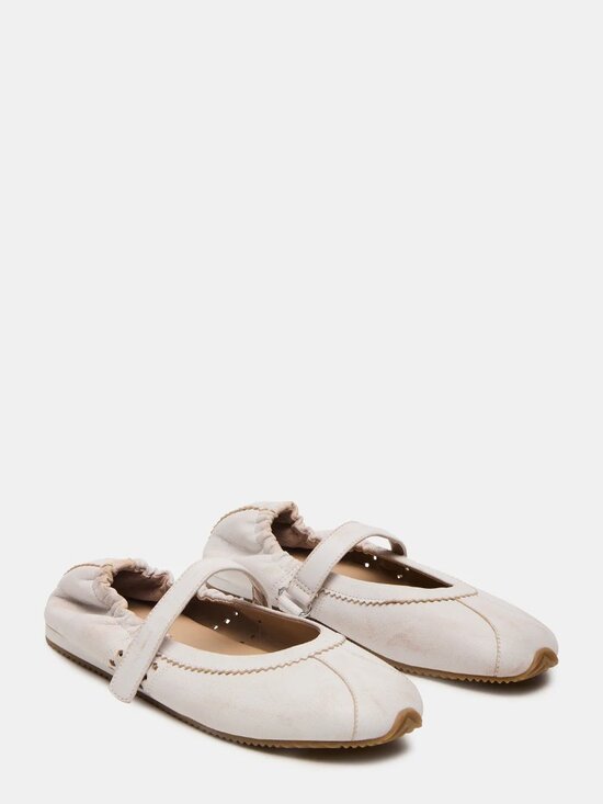 NEW STEVE MADDEN Leather Anaya Ballet Flats IN White Distressed 1125 3t7 - Picture 1 of 7